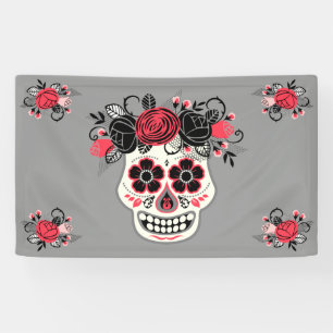Lona Calavera de azúcar de los Muertos, gris