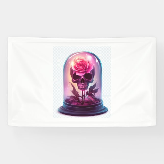 Lona Calavera en vidrio Rosa (Horizontal)
