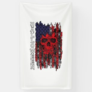 Lona Calavera Roja de Halloween Bandera Americana Telar