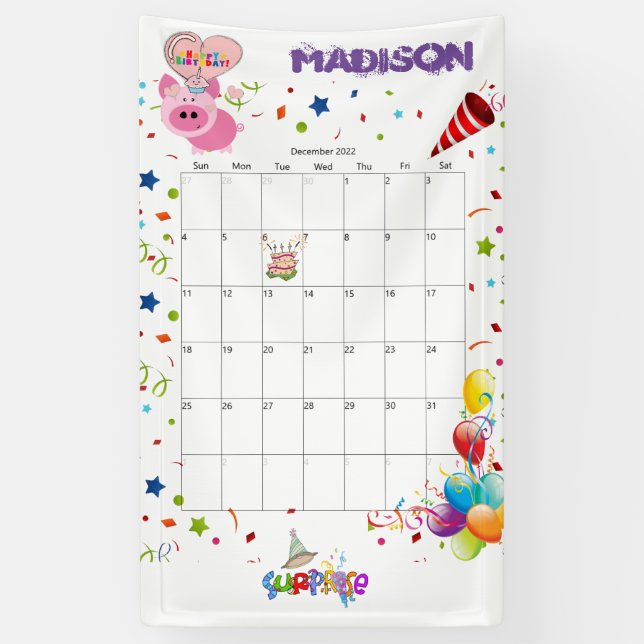 Lona Calendario de cumpleaños feliz de vinilo diciembre (Vertical)