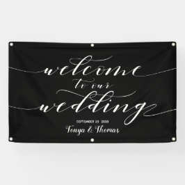 Lona Caligrafía Blanca Negro Bienvenida A Nuestro Boda