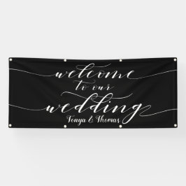 Lona Caligrafía Blanca Negro Bienvenida A Nuestro Boda