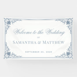 Lona Caligrafía de época Boda blanco de marco azul turb