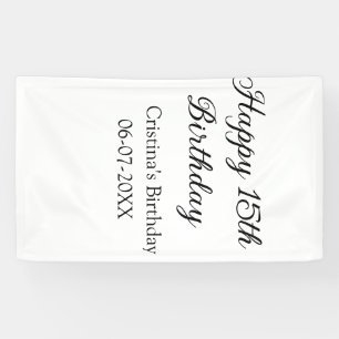 Lona caligrafía simple mínimo feliz 15 cumpleaños