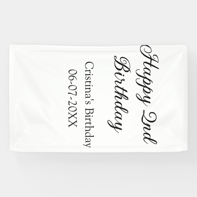 Lona caligrafía simple mínimo feliz segundo cumpleaños (Horizontal)