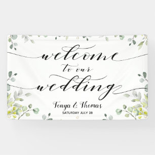 Lona Calligraphy Greenery Eucalyptus Welcome Boda