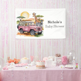 Lona Camión rosa con animales de Safari Baby Shower