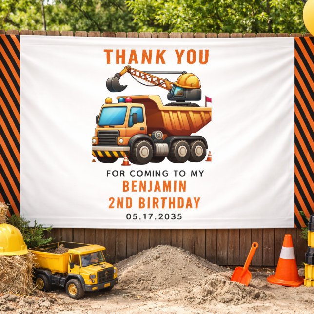 Lona Camión Volquete de la cuadrilla de construcción 2d (Construction Crew Dump Truck Boy 2nd Birthday banner)