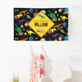 Lona Camiones de construcción dinosaurios en cumpleaños