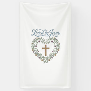 Lona Camiseta cristiana de cruz floral amada por Jesús