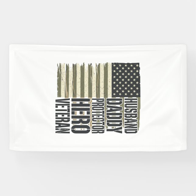 Lona Camiseta de bandera de héroe protector papá esposo (Horizontal)