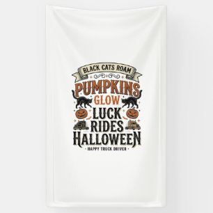 Lona Camiseta de camionero de Halloween con gatos negro