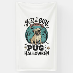 Lona Camiseta de diseño vintage pug Halloween chica ama