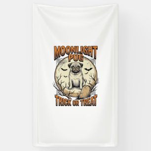 Lona Camiseta de Halloween de Pug con luna de grabado v