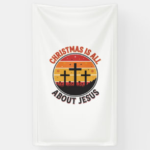 Lona Camiseta de Navidad Cristiana Jesús Atardecer Cruz