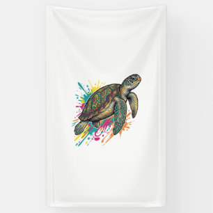 Lona Camiseta de Salpicadura de Color de Tortuga Marina
