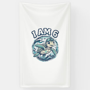 Lona Camiseta Vintage Cumpleaños 6 Tortuga Marina Adora