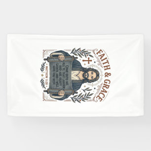 Lona Camiseta Vintage de Punto de Cruz de Jesús Gráfica