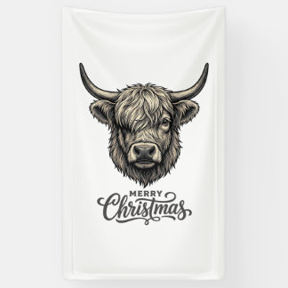 Lona Camiseta Vintage Vaca Highland Feliz Navidad_1