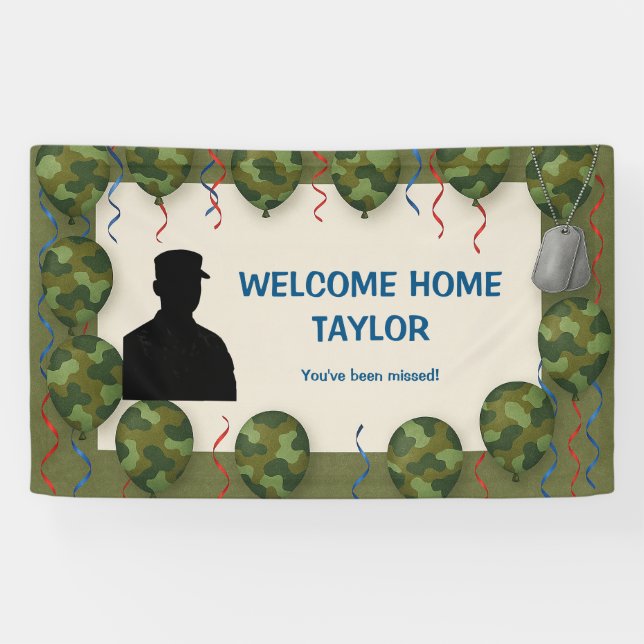 Lona Camo Balloon Welcome Home Banner for Soldier  (Horizontal)