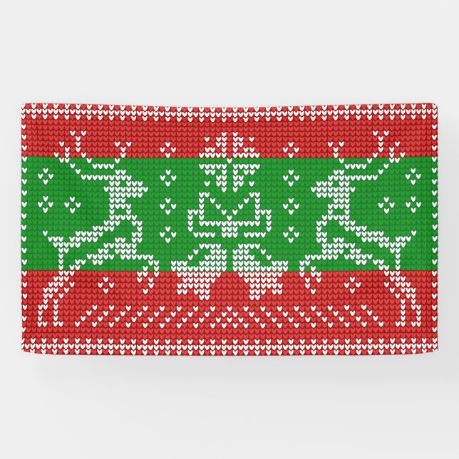 Lona Campanas de jingle de suéter feo Navidad renos cro (Horizontal)