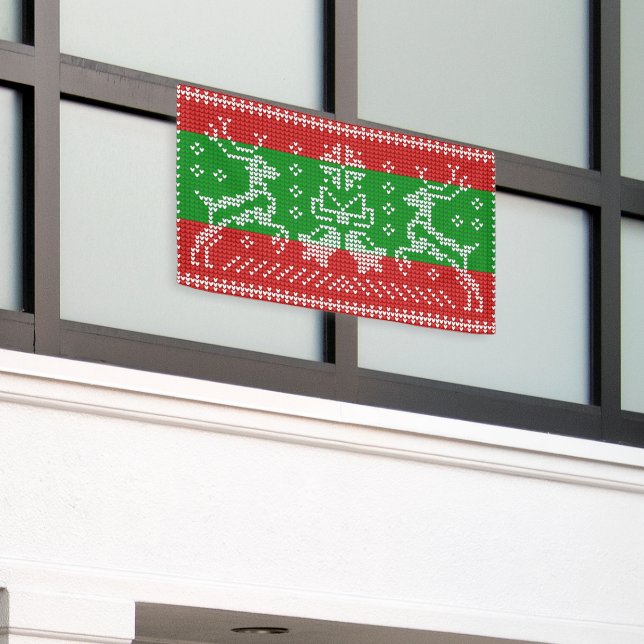 Lona Campanas de jingle de suéter feo Navidad renos cro (Edificio exterior)