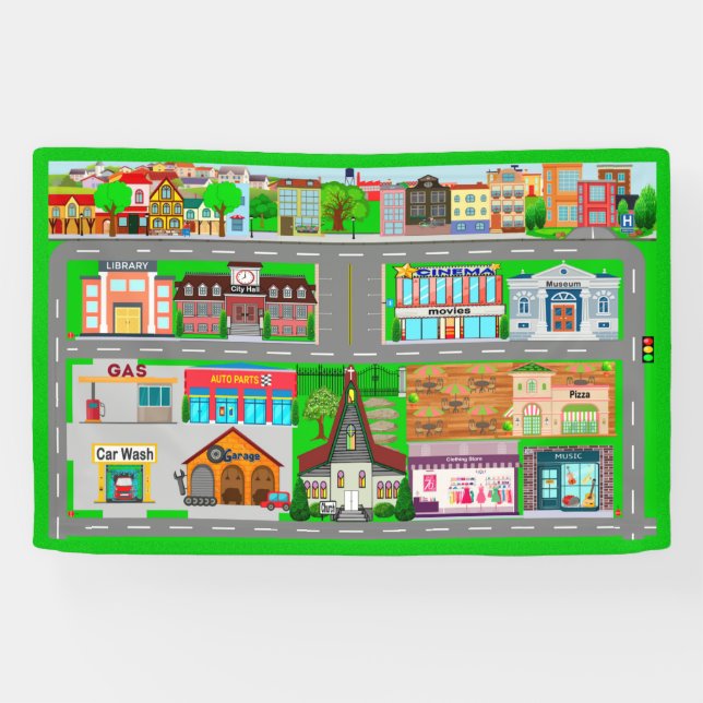 Lona Carreteras de la ciudad para coches 2 1,2' x 4' (Horizontal)