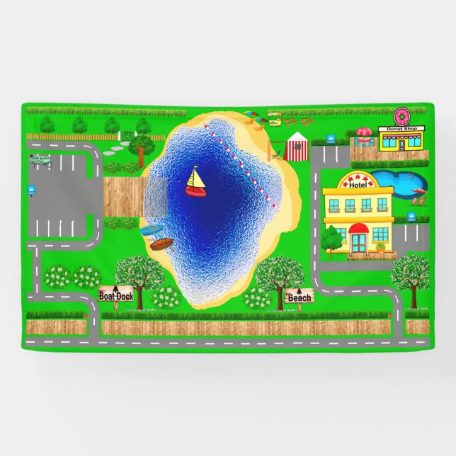 Lona Carreteras de lago para coches Banner 3x5 (Horizontal)