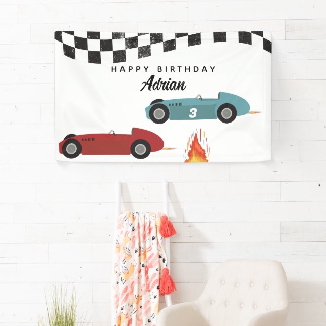 Lona Carros de Carreras Retro Rápido de la Raza Roja Az (In situ)