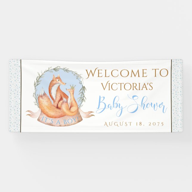 Lona Cartel Baby Shower de invierno de Boy Woodland Fox (Horizontal)