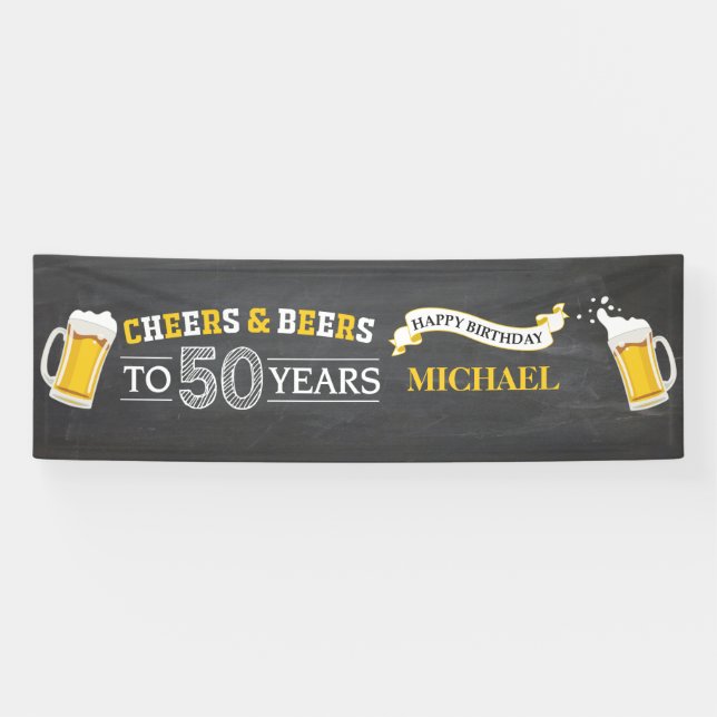 Lona Cartel de 50 cumpleaños de Salud y Cerveza (Horizontal)