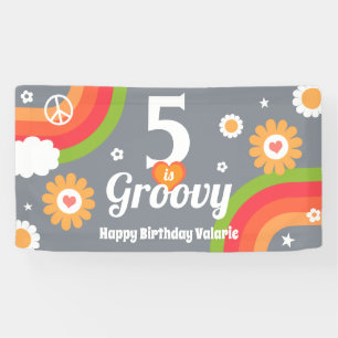 Lona Cartel de 5 cumpleaños de Retro Groovy