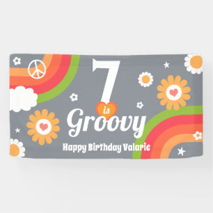 Lona Cartel de 7 cumpleaños de Retro Groovy