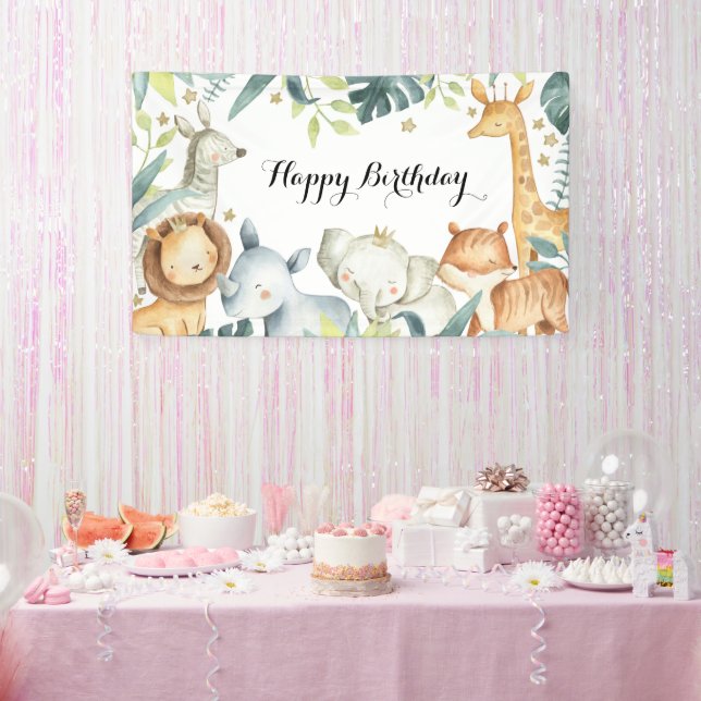 Lona Cartel de animales de cumpleaños feliz (Fiesta)