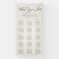 Cartel de Asientos de Boda Clásico Marfil Azul Mar
