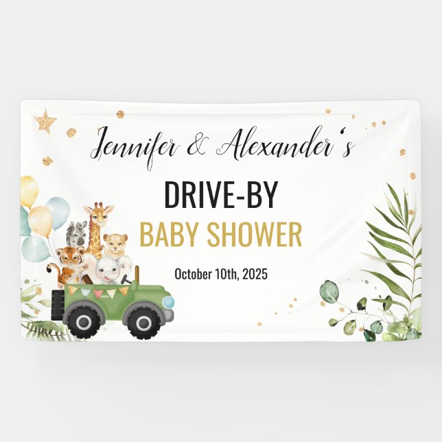 Lona Cartel de Baby Shower de Safari en automóvil (Horizontal)