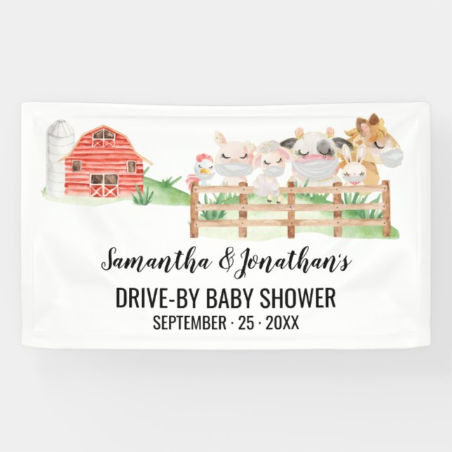 Lona Cartel de Baby Shower Farm Baby Animals (Horizontal)