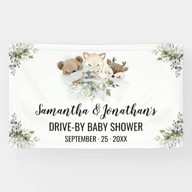 Lona Cartel de Baby Shower Forest Animals (Horizontal)