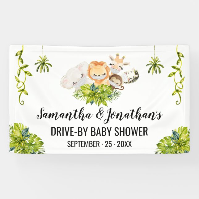 Lona Cartel de Baby Shower Jungle Animals (Horizontal)