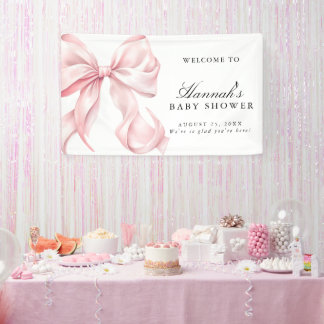 Lona Cartel de bienvenida a baby shower de niña con laz