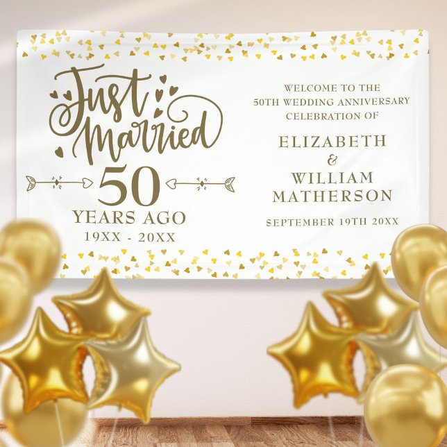 Lona Cartel de bienvenida al 50° aniversario del Boda r (Just Married 50th Wedding Anniversary Welcome Sign)