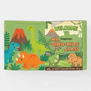 Lona Cartel de bienvenida al aula de dinosaurio amigabl