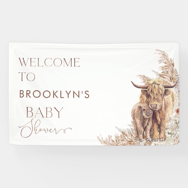 Lona Cartel de bienvenida de Baby Shower de Pampas Boho (Horizontal)