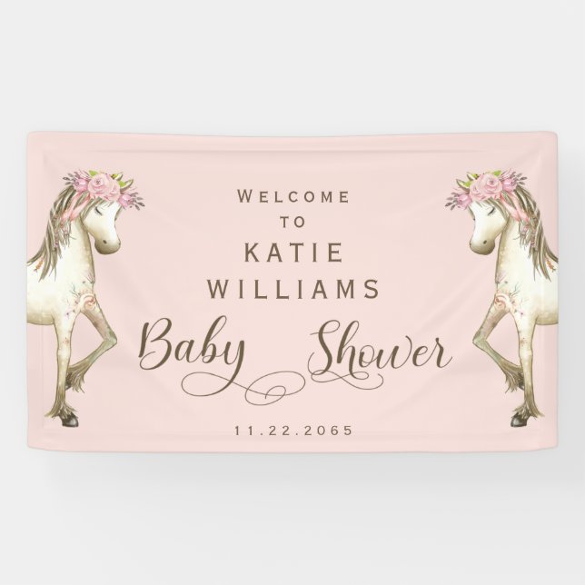 Lona Cartel de bienvenida de Baby Shower rosado lindo,  (Horizontal)