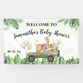 Lona Cartel de bienvenida de Baby Shower Safari Animals