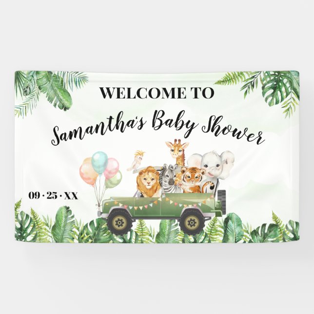 Lona Cartel de bienvenida de Baby Shower Safari Animals (Horizontal)