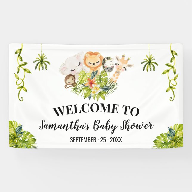 Lona Cartel de bienvenida de Baby Shower Safari Animals (Horizontal)