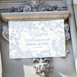 Lona Cartel de bienvenida de boda Blue Chinoiserie Toil