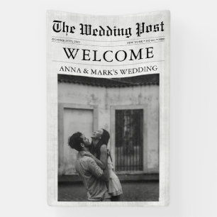 Lona Cartel de Bienvenida de Boda con Foto Divertida Ún