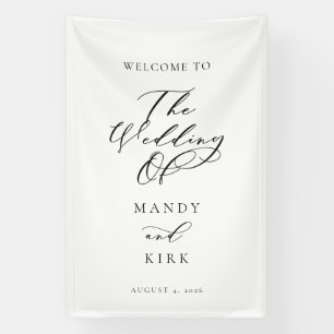 Lona Cartel de bienvenida de boda con guión minimalista